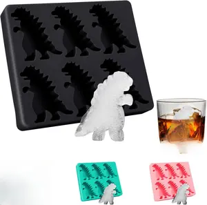 Dinosaur Ice Cube Tray,Monster Ice Mold,Bigfoot Ice Mold,6 Cavity Silicone Ices Tray,Silicone Fun Shapes Cute-Monster,Ices Molds For Party Drinks & Diy Custom（Black）