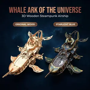 Steampunk Whale Ark 3D Wooden Puzzle - No Glue DIY Assembly Sci-Fi Spaceship Desktop Decor