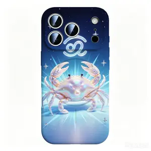 Cancer Zodiac Phone Case for iPhone 17 16 15 14 13 12 Pro Max Plus Soft Creamy Silicone Cover MagSafe Compatible Wireless Charging Support Aesthetic Pearl Crab Constellation Design Starry Protective Case Astrology Gift for Women Teens