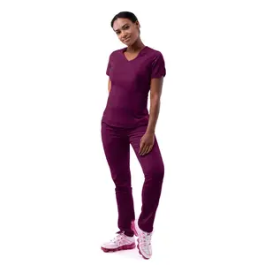 Modern V-Neck Scrub Top by Adar XXS-3XL / WINE