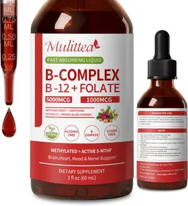 Methylated B Complex Methylcobalamin B12 & 5-MTHF Folate 1000 mcg, Vitamin B Complex Liquid Drops with B3, B6, Beetroot, Hawthorn - Energy, Focus, Heart & Brain, Sugar-Free, 2 Fl Oz