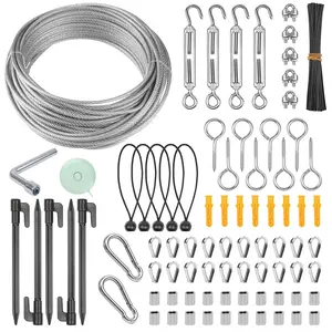 Shineyoo 1/8" Wire Rope Kit - 200FT 304 Stainless Steel Cable with Turnbuckles, Vinyl Coated 7x7 Strands for Outdoor Use (Tents, Fence, Awning, Garden Use/Decor)- Weatherproof & Easy Install
