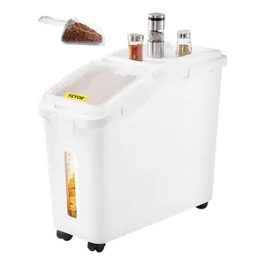 VEVOR Rice Storage Container, 11.4Gallon/50L Capacity Large Dog Food Dispenser Bin, Kitchen Ingredient Grain Cereal Flour Bin, Pet food Containers with Wheels, Scoop, Scale Line, Airtight Lid, 1 Pack