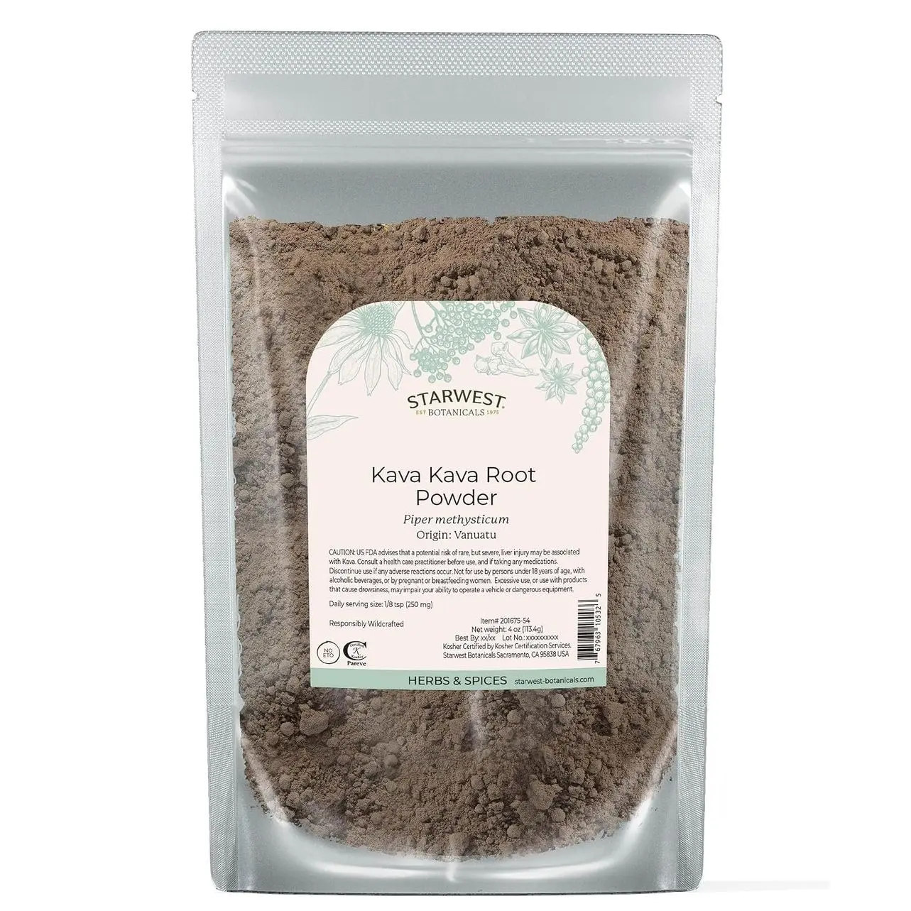 Starwest Botanicals Kava Kava Root Powder - Dried Herb for Tea & Beverages, Promotes Calm, Natural Piper Methysticum, Wildcrafted, Finely Ground, Certified Kosher - 4 oz Pouch