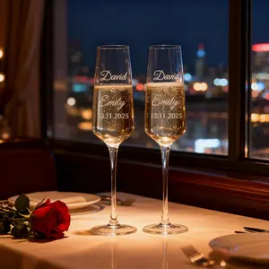 Personalized Champagne Glasses Set of 2 - Custom Wedding Glasses with Gift box - Champagne Flutes Engraved Mr and Mrs Custom Stemmed Glassware Gift for Engagement, Bridal Shower, Anniversary