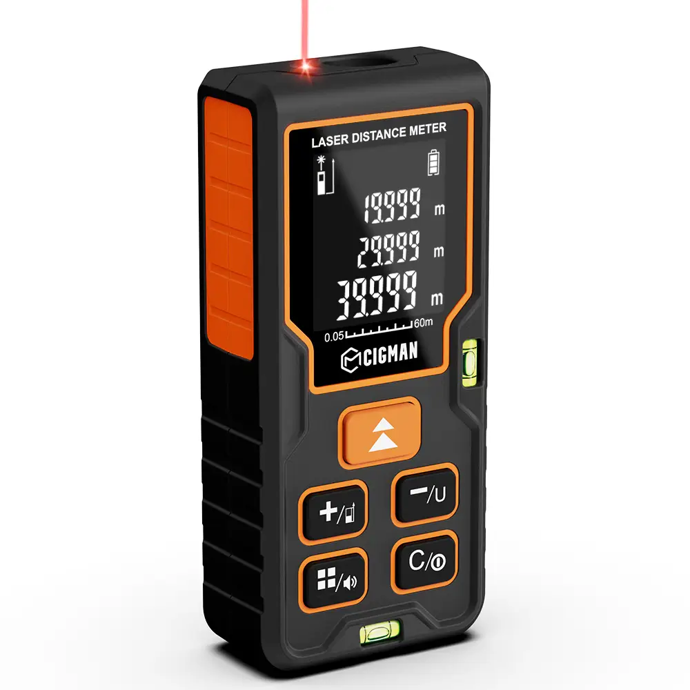 SpringGlowUp，CIGMAN CD-60S Digital Laser Distance Meter, with 2 Bubble Levels,Measuring range 60M, M/in/Ft Unit Switching, Backlit LCD, Accurate Dista