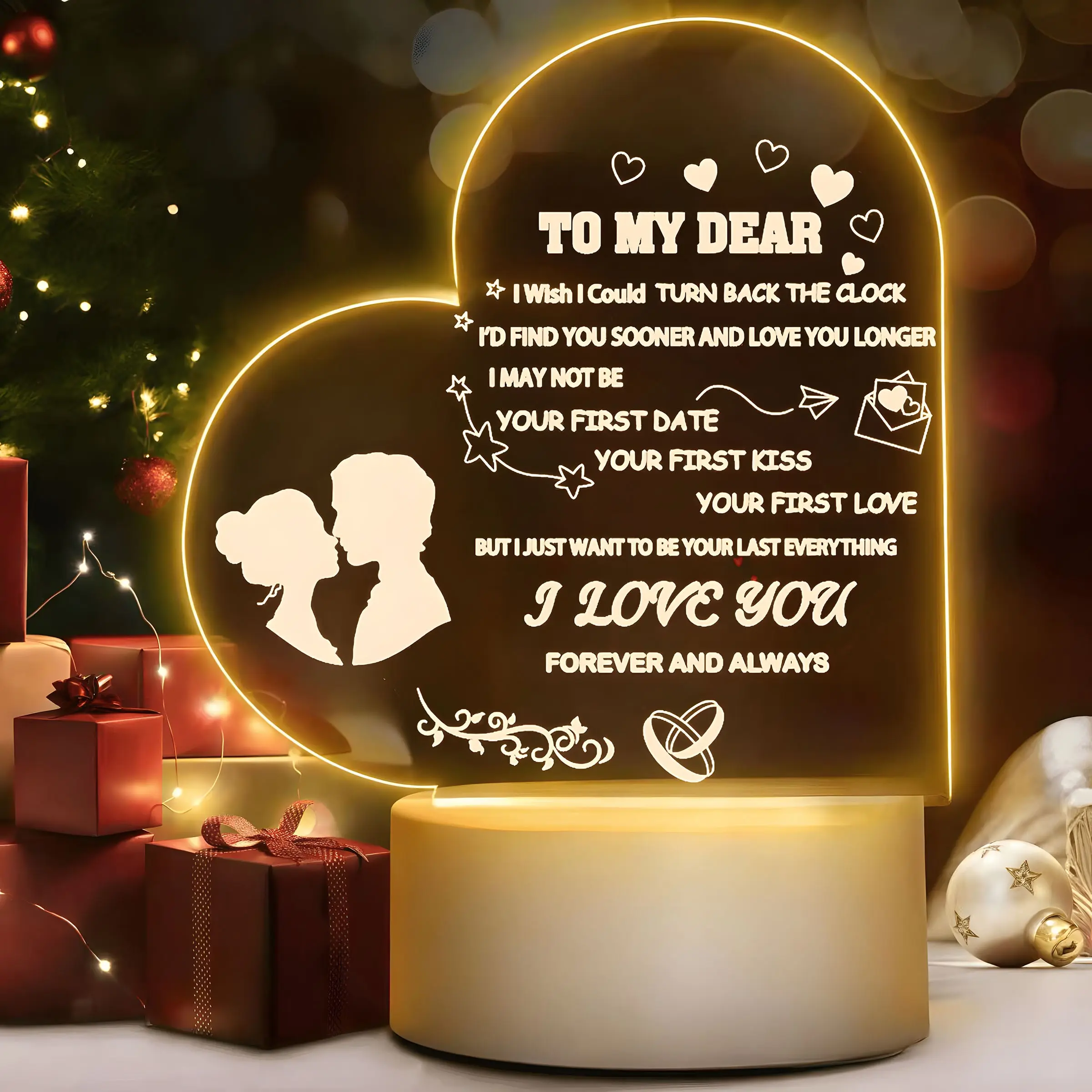 Heart-Shaped Acrylic Night Light, Romantic Love Message, USB Powered, Bedroom Bedside Lamp, Gift for Lovers, Warm Glow, Cozy Atmosphere