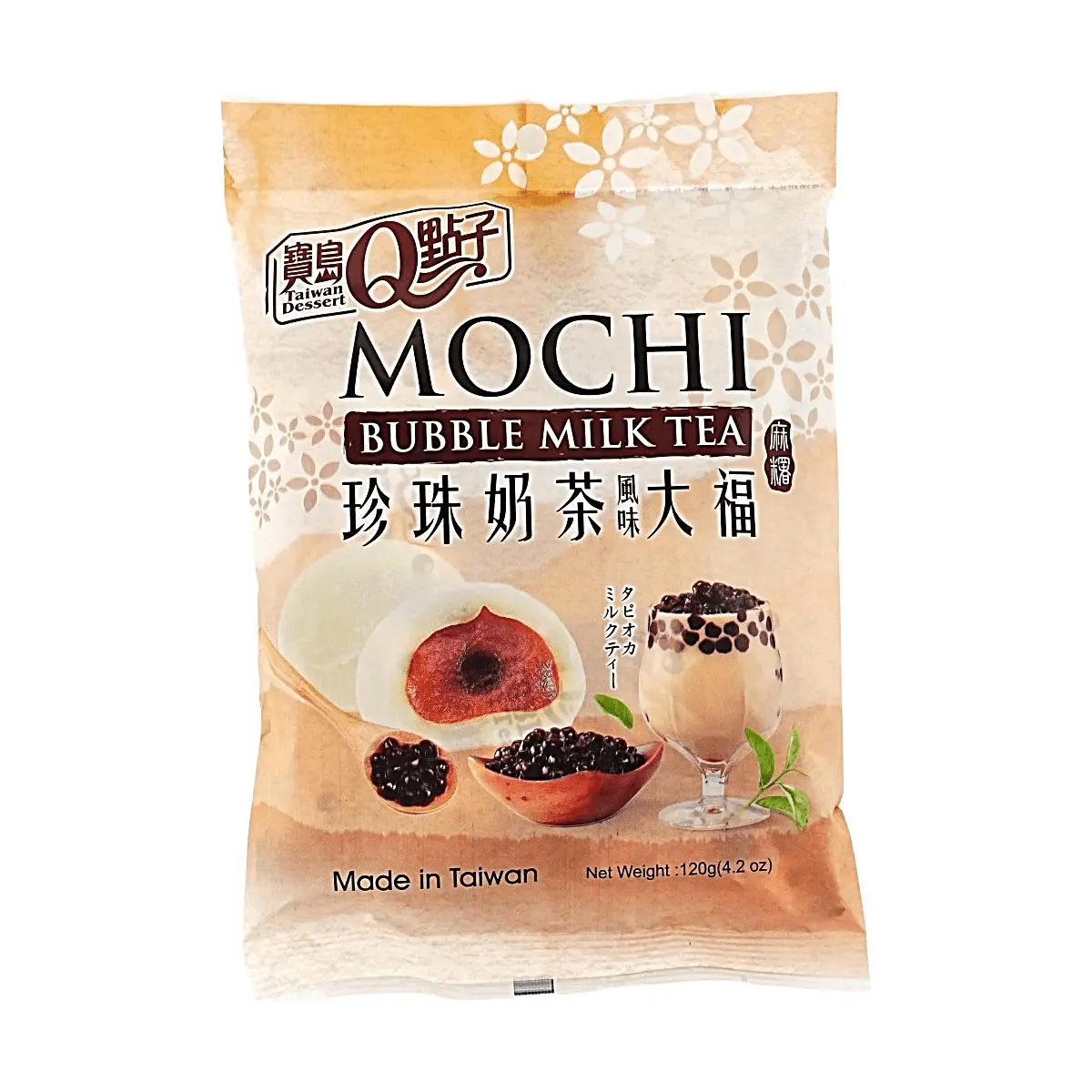 ROYAL FAMILY Boba Milk Tea Mochi 120g - Taiwanese Pearl Milk Tea Flavor Daifuku with Creamy Filling, Soft & Chewy Japanese-Style Dessert Snacks