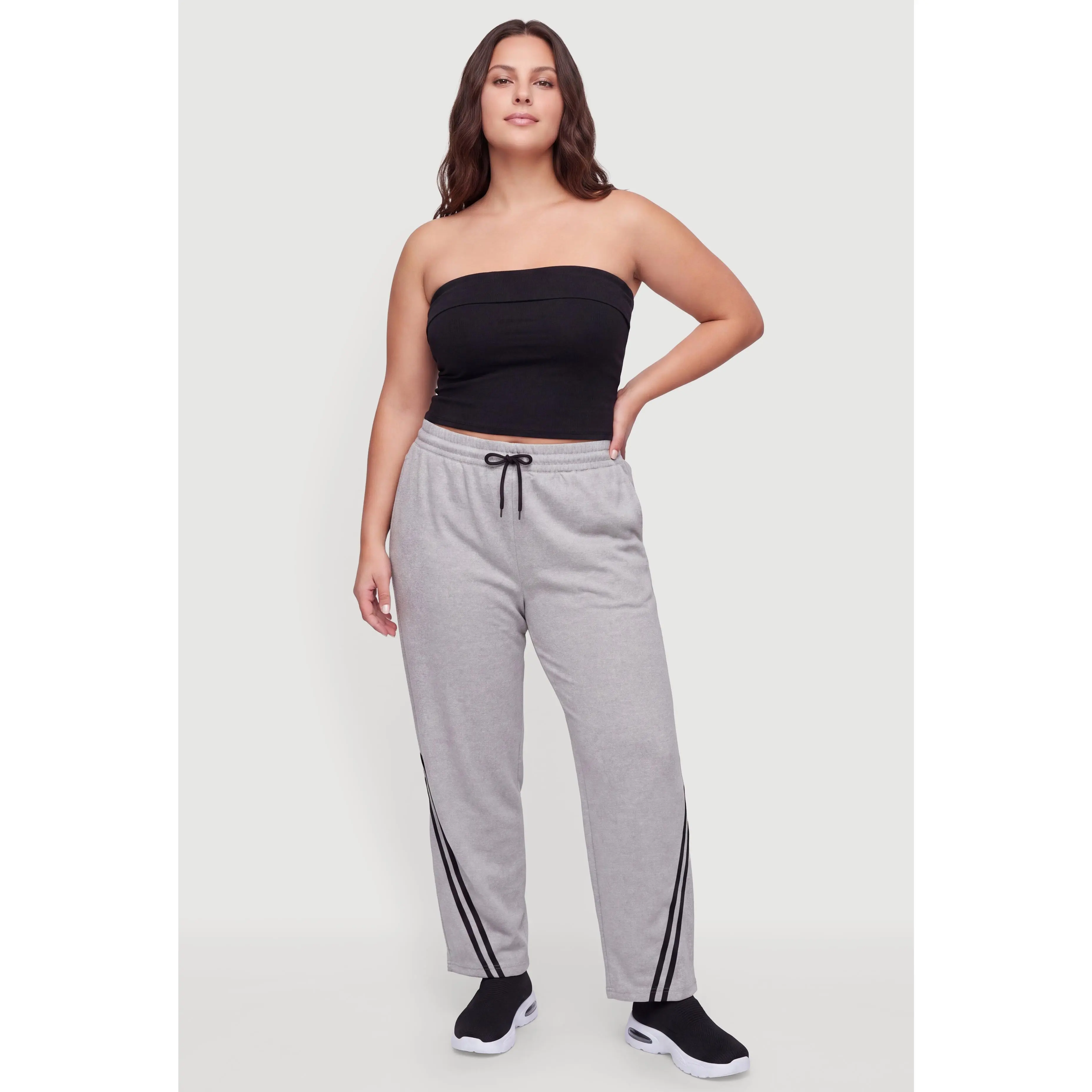 Plus Size Contrast Stripe Detail Wide Leg Pants