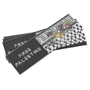 Free Palestine Magnetic Bumper Sticker, with Keffiyeh Pattern and Olive Branches Black and White