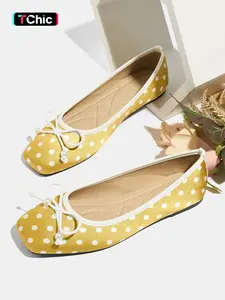 Women's Polka Dot Chic Ballet Flats, Square Toe Slip-On Shoes, Comfortable Spring & Fall Footwear, Stylish Casual Wear