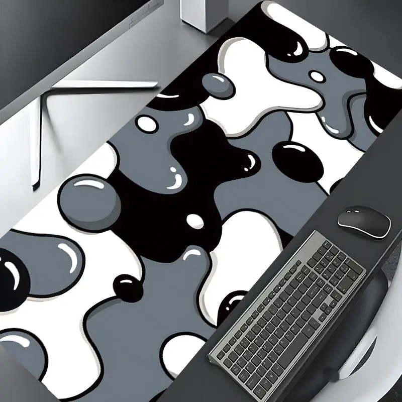 Abstract Bubble Mouse Pad Black White Gray Fluid Design Large Gaming Mouse Pad, Stylish Desk Protector with Non-Slip Rubber, Multi-Size for Laptop & Desktop Use, Desktop Accessory, Computer Desk Accessories