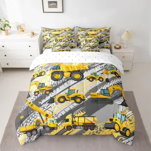 Feelyou Boys 7-Piece Construction Bedding Set - Breathable Fabric Bed-in-a-Bag with Construction Site Cars, Trucks, Excavators Themed Sheets, Pillowcases, Multi-Size Option, Machine Washable, Queen Bedding Sets Included