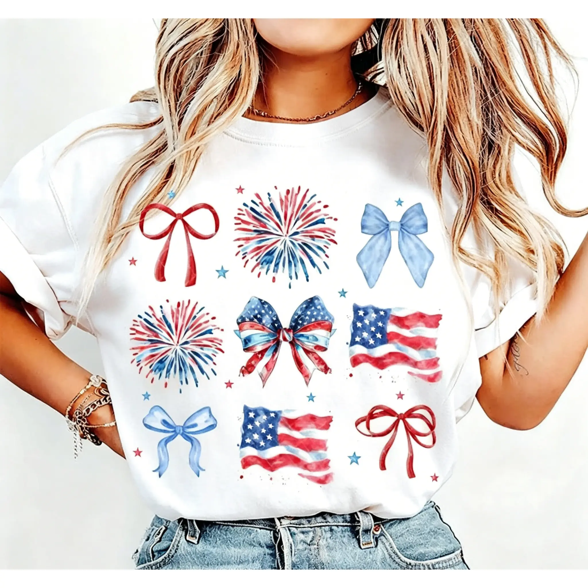 USA Coquette Bow Shirt, Retro America Shirt, 4th of July Soft, Casual Graphic Design, Suitable for Men and Women