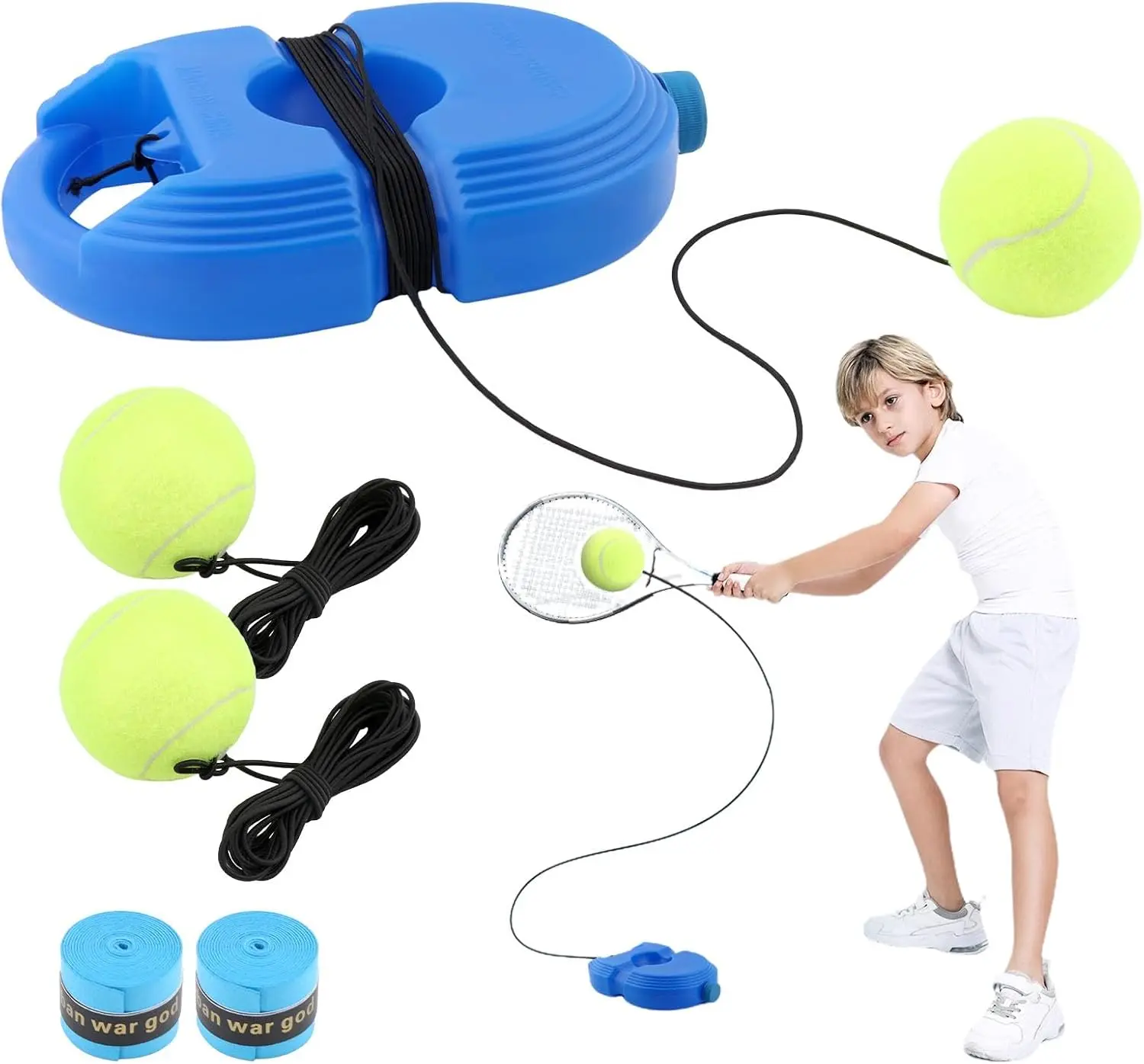 Tennis Trainer Rebound Ball Set with 3 Balls | Solo Tennis Practice Trainer for Beginners & Home Training Kryslanix