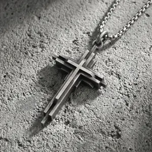 Women's 3-Layer Vintage 3D Cross Pendant Necklace - Fashionable Costume Jewelry Accessory for Daily Wear, Statement Cross Necklaces, Cross Ornament Necklaces