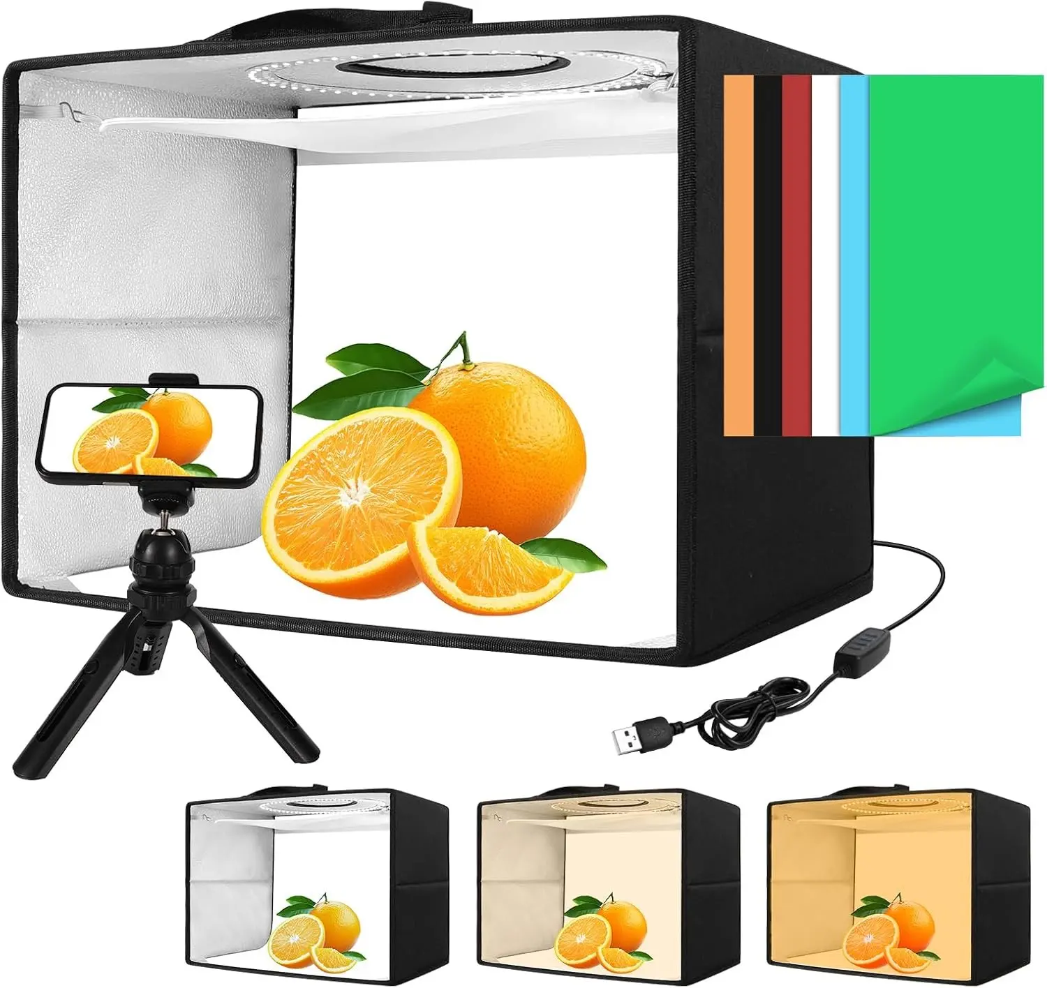 Portable Dimmable Photo Light Box with Tripod 12/16/20/24/32 Inch CRI>95 120 White Warm LED Beads 6 Colors PVC Backdrops Shooting Tent Kit for Studio Photography