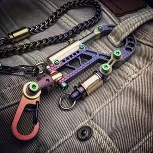 Men's Heavy-Duty Vintage Metal Keychain - Industrial Chic Key Ring with Secure Locking Snap Spring, Detachable Chain - Durable Construction for Car, Office, Gym - Compatible with Layered outfits (Black/Golden/ Purple/Teal) - Ideal Gift for