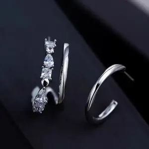 Earpins with diamond rings, irregular earrings for women, niche temperament, earrings for women