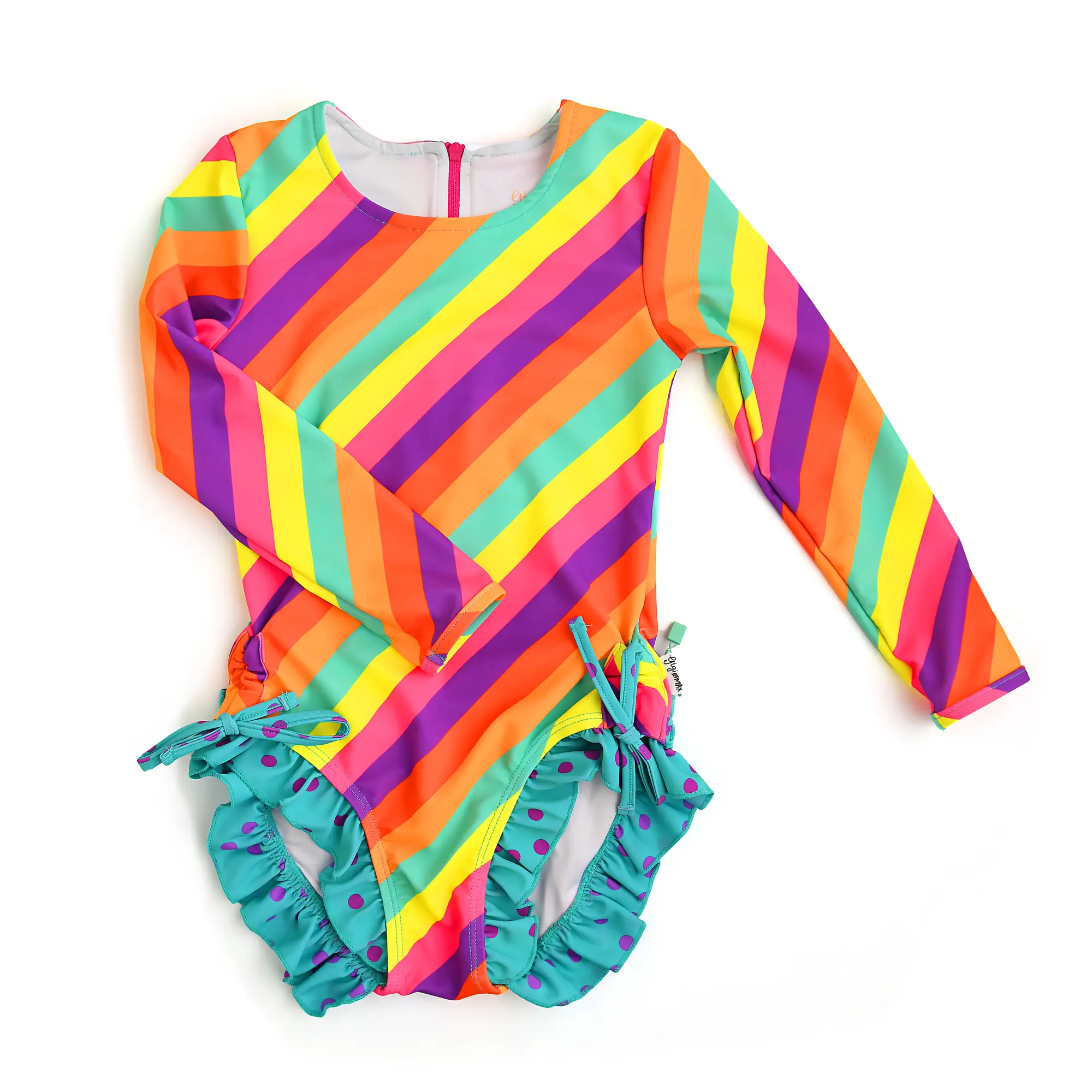Amanda Stripe Long Sleeve Leotard Purple Orange Green Yellow Team Ruffle Gigi and Max