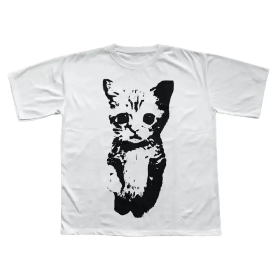 Cat Y2k T-Shirt, Unisex Vintage Graphic Tees Gothic Grunge Y2k Emo Scene Amity Affliction Style Clothes Men Women Streetwear Cotton Menswear