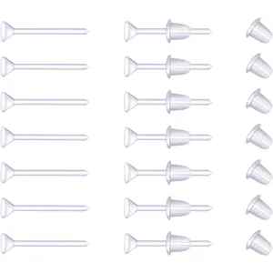 200 Pairs Plastic Transparent Earrings, Invisible Plastic Post Earrings Clear Stud Earrings with Earring Stoppers for Sports Work Women Men Earring Makings, 3mm Cup-Shaped