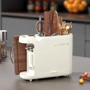 Kitchen knife rack storage stand for cutting knives, chopsticks, chopping board, pot cover, and cutting board. Multi-functional knife set integrated storage organizer.