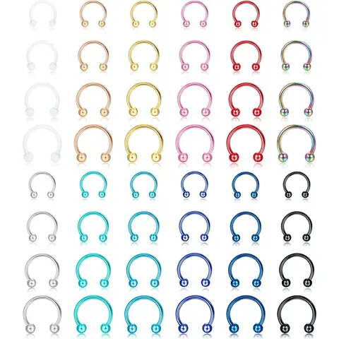 Women's 48pcs Nose Piercings Kit, 14G-18G 1.2mm 316L Stainless Steel Multi-Color Body Jewelry - 3mm,6mm,10mm Horseshoe Hoops, Helix Pierced Rings, Cartilage Studs, Eyebrow Rings, Rose Gold Unisex Septum Jewelry