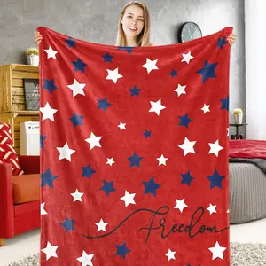Patriotic Fuzzy Blanket Red White and Blue Star Freedom Throw Blanket 4th of July American Flag Cozy Flannel Blankets for Independence Memorial Day Home Bed Sofa Couch Chair, 50 x 60 Inch
