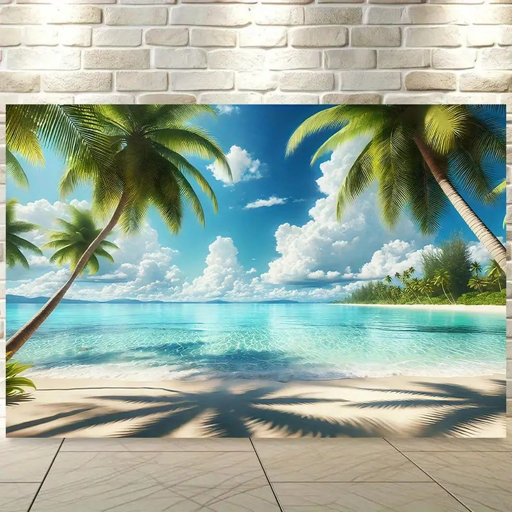 1pc 2D Flat Tropical Print Polyester Wall Hanging Backdrop Banner - Palm Tree & Ocean View Wall Covering, Decorative Festive Backdrops & Banners, No Electricity Needed, Ideal for Home Decor, Party Decoration Supplies