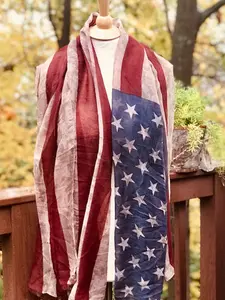American Flag Scarf Shawl, vintage, aged flag, light weight, semi sheer fabric rectangular large shawl, patriotic gift, Independence day