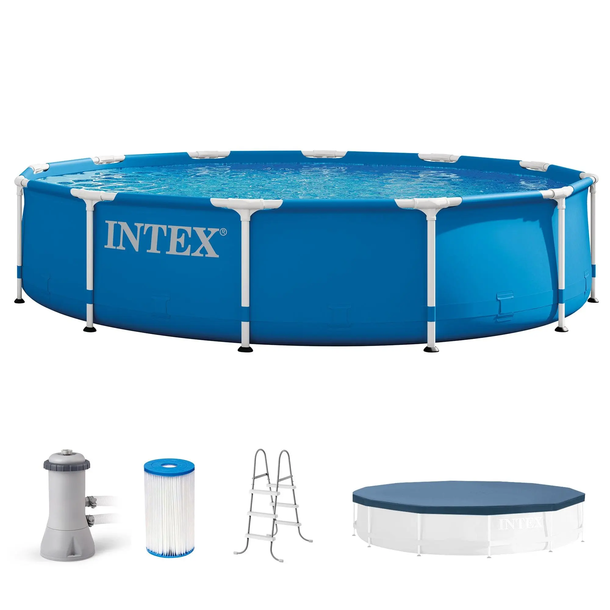 Intex 12'x30" Swimming Pool w/ Pump, Pool Ladder for 42” Wall, & 12’ Cover