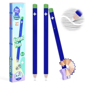 Detail Eraser Pencils, Fine Detail Eraser with Sharpener,  for Sketching, Charcoal Drawings, Colored Pencils Erasing & Geometry Corrections, Blue (3-Pack)