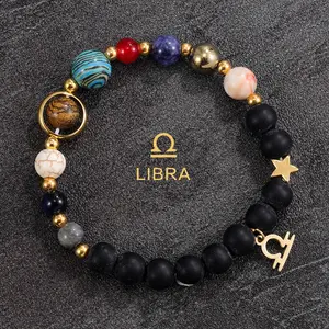 Libra 12 Constellations & Eight Planets Universe Natural Stone Bracelet for Libra Zodiac Sign Balance Harmony September 23 October 22