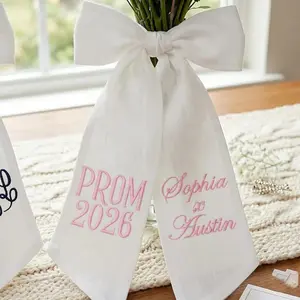 Embroidered Prom Couple Bouquet Ribbon, Graduation Name Ribbon Bouquet Sash, Personalized Monogram Ribbon, Gift for Her