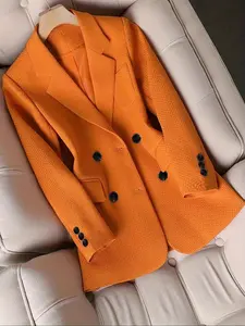 Women's Solid Color Fitted Blazer Jacket, Elegant Long Sleeve Button Front Outerwear for Work Office Business, Ladies Clothes for All Seasons