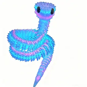 3D Printed Snake Toys with Movable Joint Night Light Rainbow Articulating Figurine Color Luminous Plastic Ornament for Home Office Decor Gift for Friends Statue Bobblehead Halloween