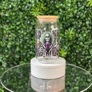 Spooky BeetleJuice UVDTF Glass Can - Perfect for Your Beverage Needs - Drinkware