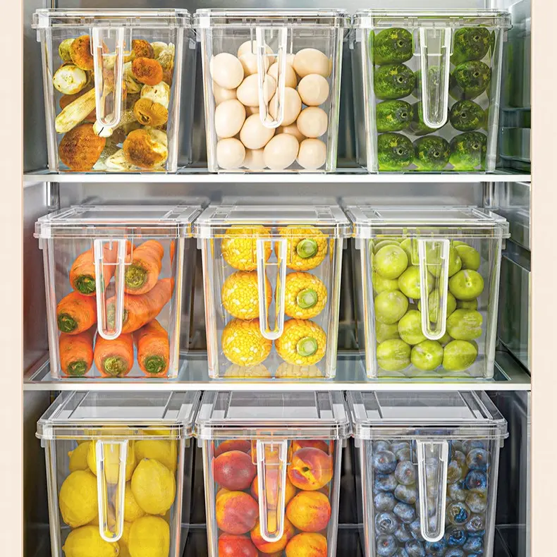 3-Pack Thick Plastic Sturdy Food Storage Set, Rectangular Leakproof Airtight Seal Containers with Handle Lids, Stackable Fridge Storage Organizers for Meal Prep, Kitchen Pantry