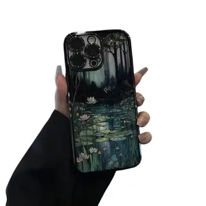 Lotus&Moon Pattern Phone Case Durable and Shockproof Compatible for iPhone 16 15 14 13 12 11 Perfect Gift for Flower Lovers