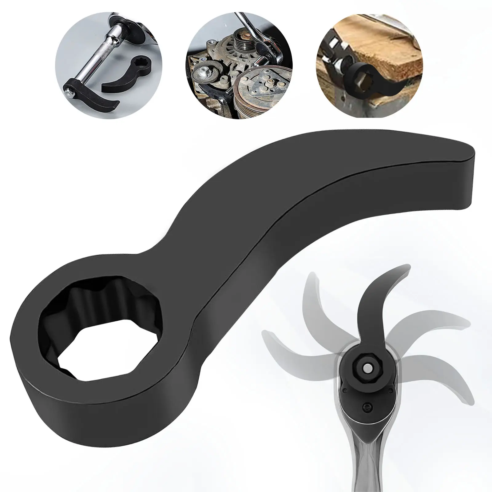 1/2" Drive Adjustable Angle Pry Bar Mechanic Wrench Adaptor Head - Heavy Duty Chrome Plated High Mn Steel Anti-Corrosion Metal Hand Tool for Car Repair Confined Space Half Shaft Removal, Automotive Accessories