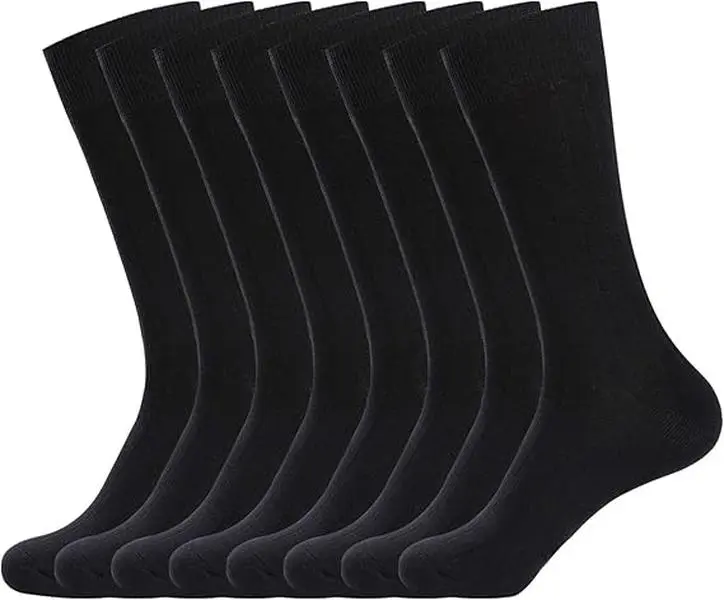 WANDER Mens solid  Dress Socks,Casual Breathable Socks for Business，Double Needle Rib Cotton Solid Premium Socks,Lightweight Classic Business Socks,Multi-pack Mid Calf Socks for Men, Grip Socks  6/8 Pairs,Socks for Men