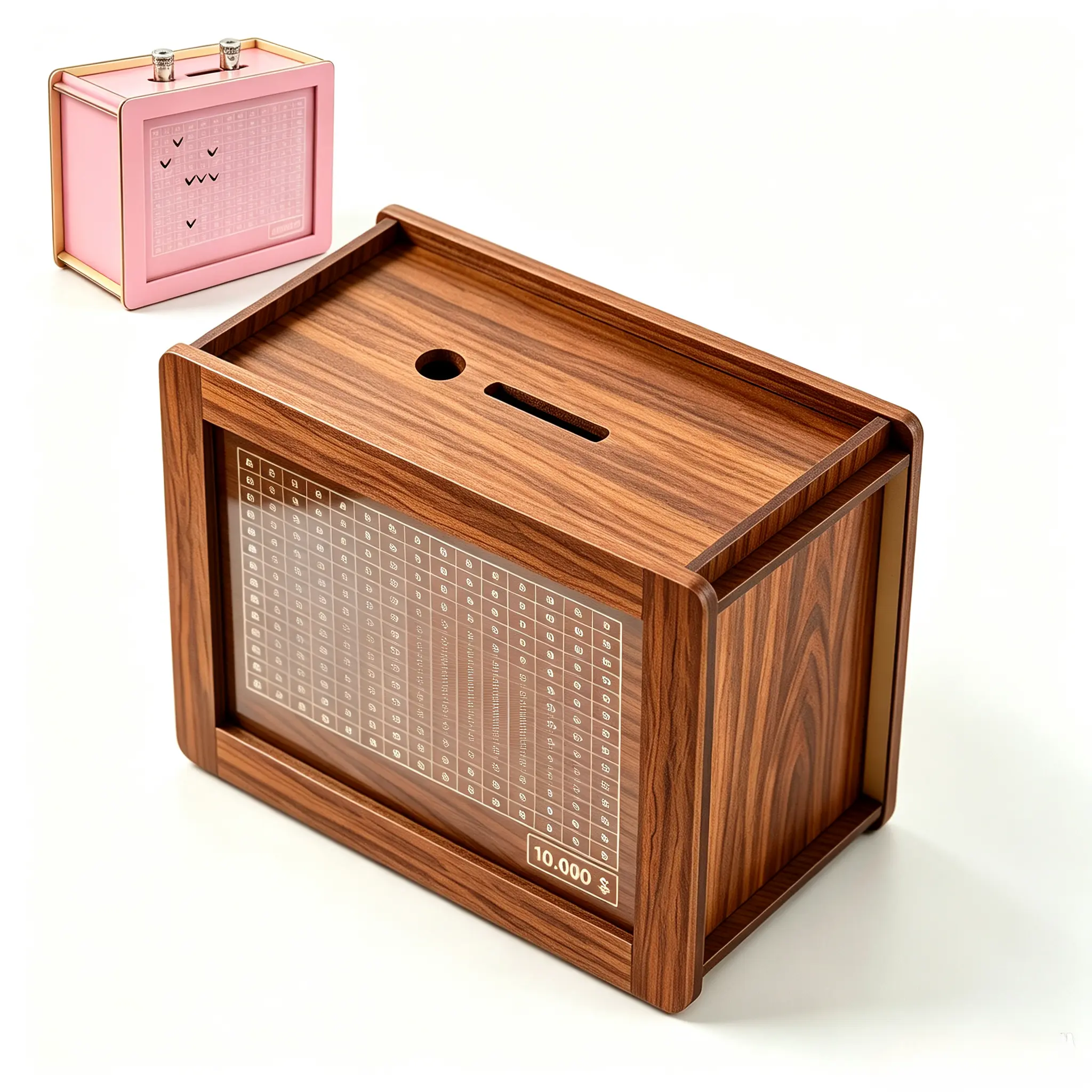 Wooden $10000 Savings Challenge Box - Reusable Countdown Money Bank with Tracking Grid Marker, Durable Home Decor for Wedding Fund, Ideal Gift for Teens
