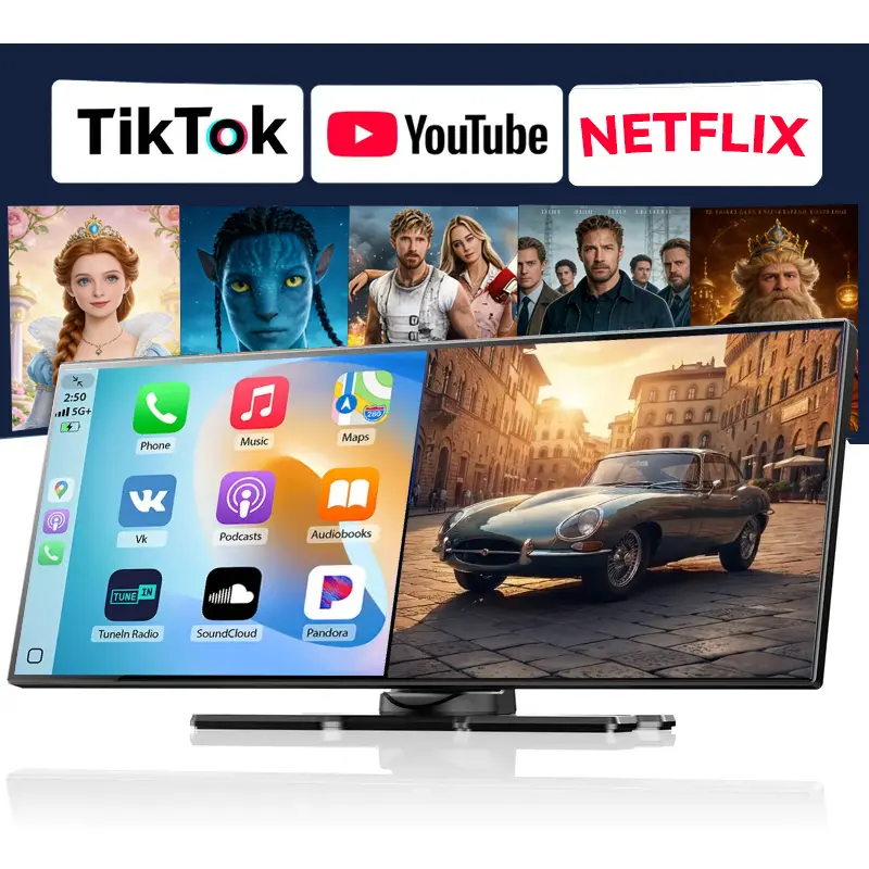 10.25-inch CarPlay screen - Supports Netflix,TikTok,and YouTube Apps, Split-Screen App Usage, 1080P Backup Camera Support, Navigation, and Voice Assistant. Compatible with iOS 10+ and Android 11+