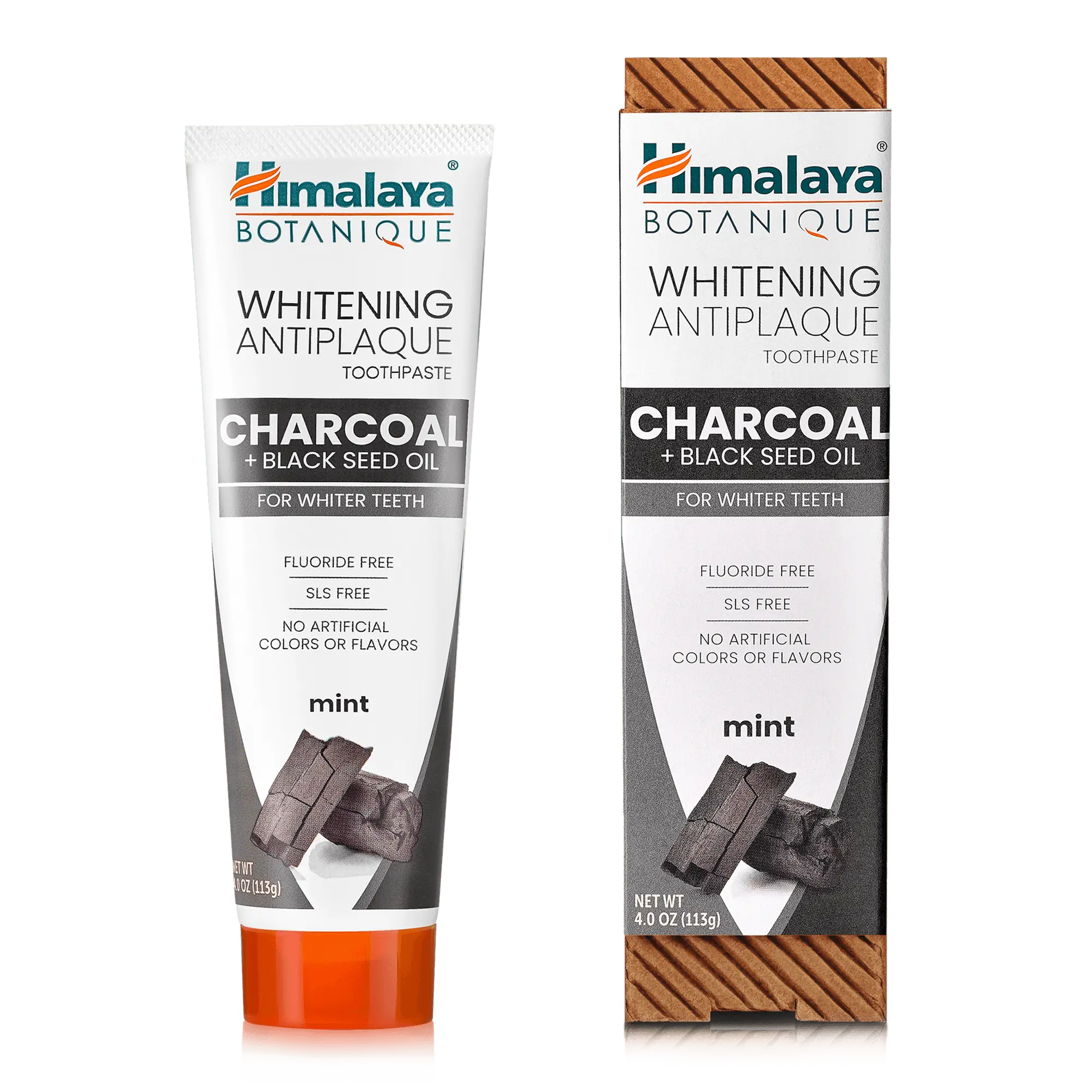 Himalaya Botanique Whitening Antiplaque Charcoal & Black Seed Oil Mint Toothpaste for Whiter Teeth- Fluoride Free, SLS Free, 4 oz