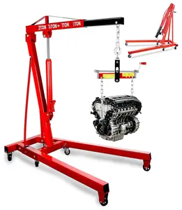 4400 LBS Engine Hoist with Leveler, 2 Ton Cherry Picker Engine Hoist, Folding Engine Shop Crane Hoist Lift,tools 8 Ton Hydraulic Pump, Cherry Picker Shop Crane with 6 Casters for Engine Lifting Loading