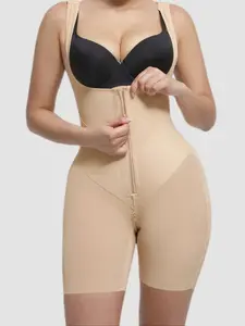 1 Count Women's V Shaped Compression Waistband Tummy Control Bodysuit, Colombian Shapewear, Fajas, Open Bust Body Shapewear wiith Zipper Crotch High Elasticity Butt Lifting, Solid Color Breathable Comfort Jumpsuit, Suitable for Daily & Outing