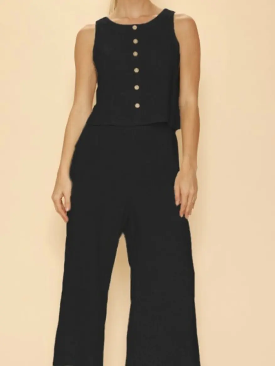 AUTOMET 2 Piece Summer Outfits for Women Casual Lounge Matching Sets Linen Crop Top Long Pants 2024 Fashion Clothes Fabric Womenswear