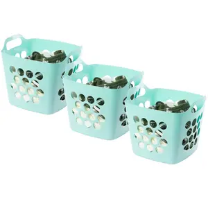 Basicwise QI003857.GN.3 Flexible Plastic Carry Laundry Basket Holder Square Storage Hamper with Side Handles, Green Set of 3