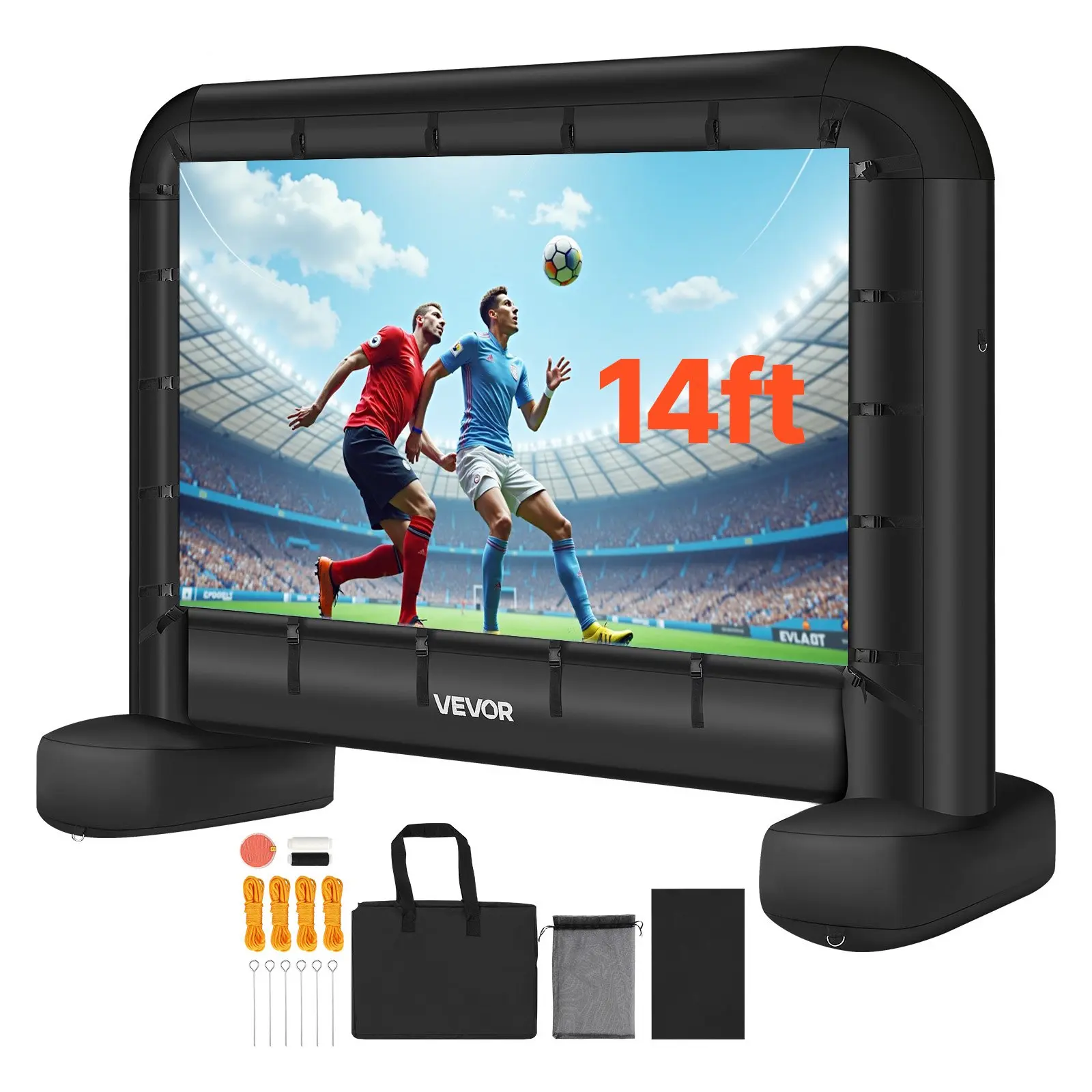 VEVOR 14 ft 16:9 Inflatable Movie Screen, 600D Oxford Fabric Washable Inflatable Projector Screen with Portable Storage Bag, Easy Set-Up for Outdoor Backyard, Home Theater, 7.48x4.92x7.28 Inches Motor, 1.80m Cord Length for Neighbors' Gatherings